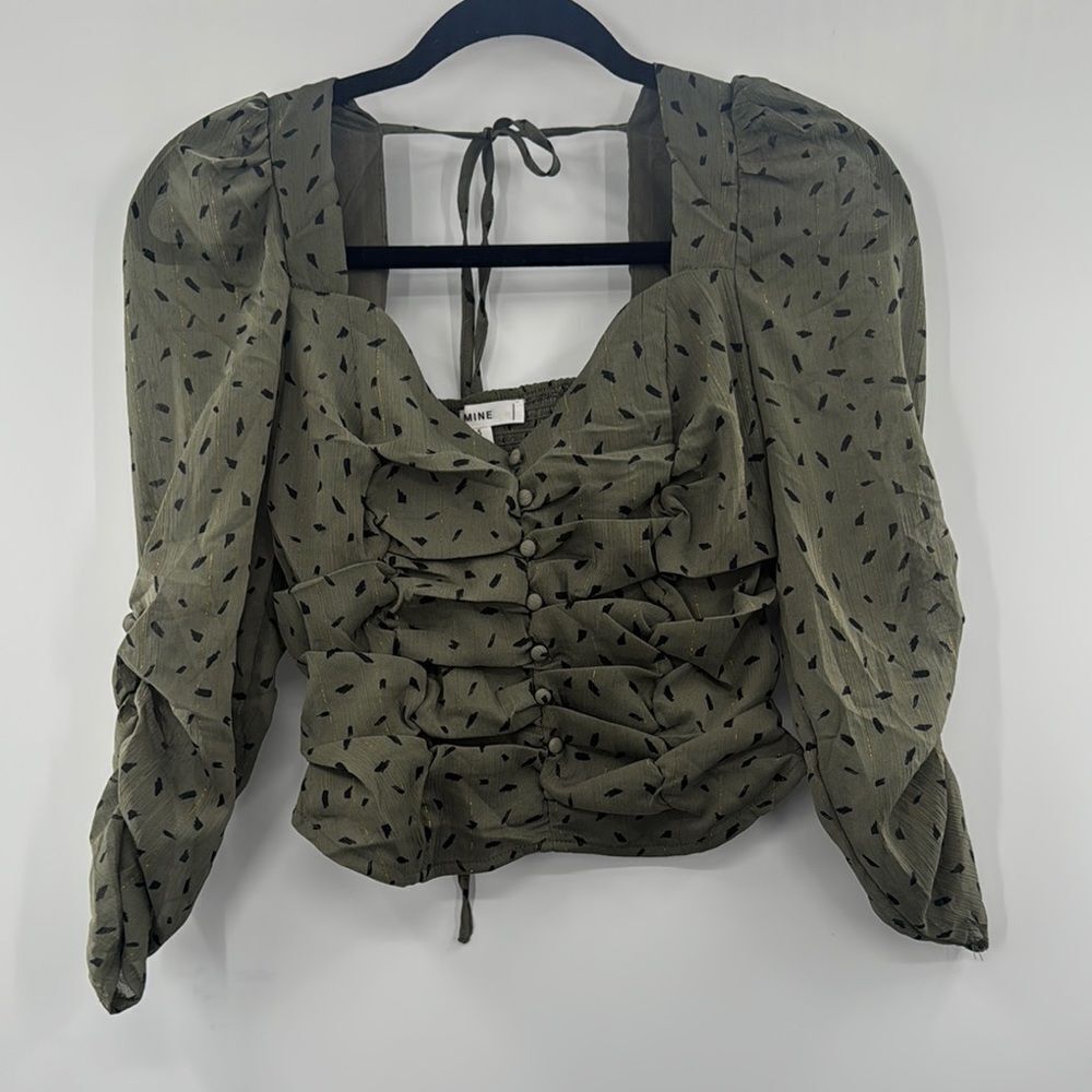 3For$20 Mine Green/Black Smocked Detailing Crop Top NWOT Size: Small